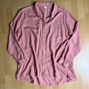 Poetry Long-Sleeve Button-Up Tunic Top in Dusty Rose Slub Cotton